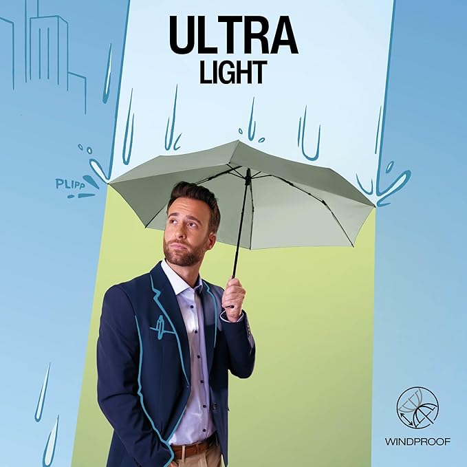 Knirps US.050 Compact Lightweight Travel Umbrella in Dark Gray, Manual Open, 4-in-1 Heat Shield UPF 50+ Blocks 99.95% UV, Reduces Temp 40%, Cuts Glare 99.99%, Windproof 75mph, Pocket Size