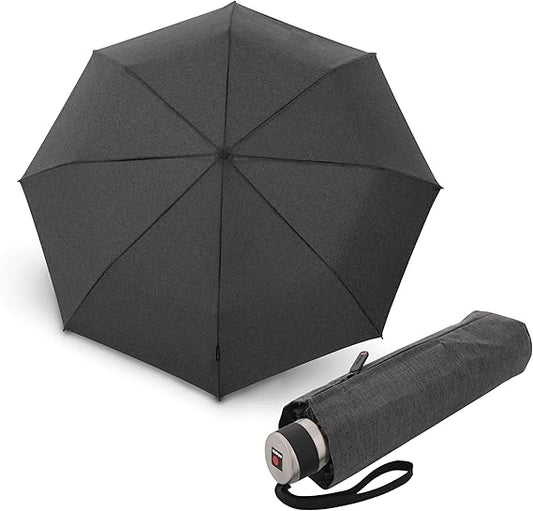 Knirps C.041 Chrome Matt Manual Rain Umbrella for Adults – Vegan Leather Handle, Wind Resistant Design, Lightweight Steel Fiberglass Frame, 39in Canopy, Protective Sleeve Included