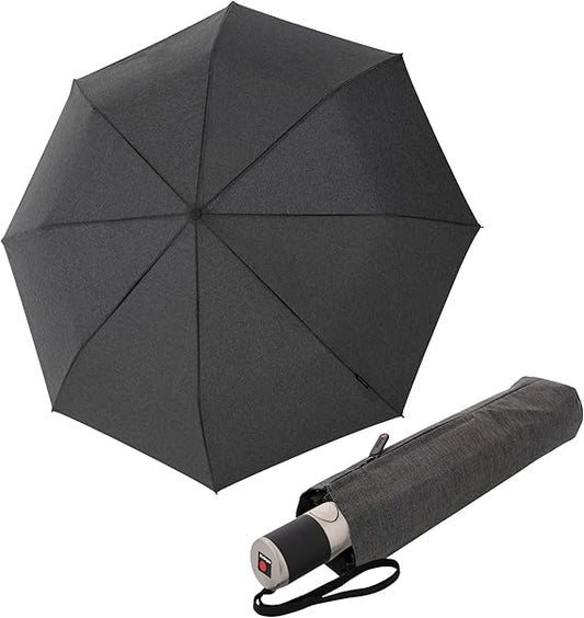 Knirps C.241 Chrome Matt Duomatic Umbrella for Adults - Automatic Open and Close, Vegan Leather Handle, Wind Resistant Steel Fiberglass Frame, 39in Canopy, Protective Sleeve Included