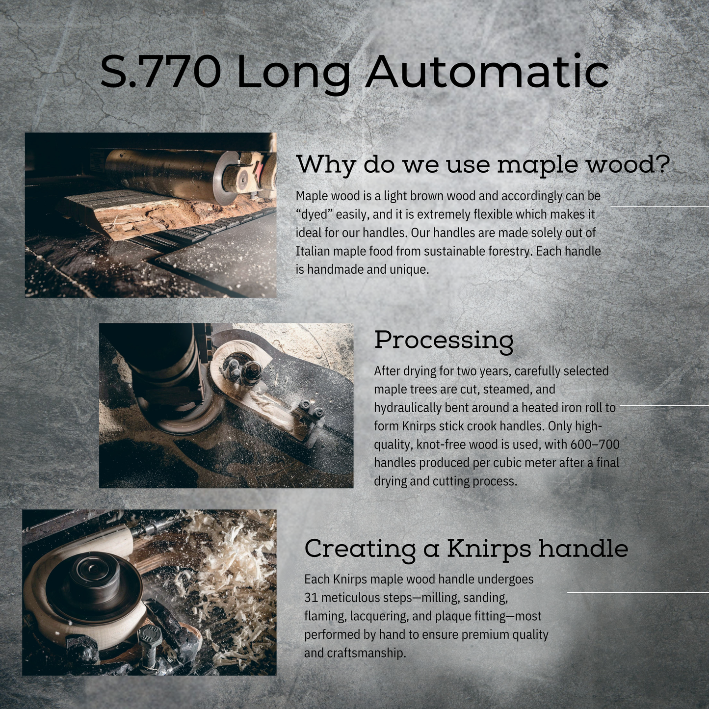 Knirps S.770 Long Automatic Stick Umbrella, Straight, Lightweight, Premium, Italian Maple Wood Handle