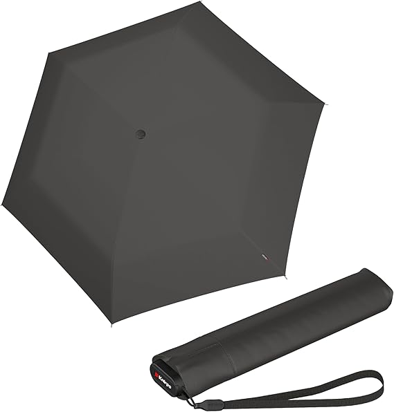 Knirps US.050 Compact Lightweight Travel Umbrella in Dark Gray, Manual Open, 4-in-1 Heat Shield UPF 50+ Blocks 99.95% UV, Reduces Temp 40%, Cuts Glare 99.99%, Windproof 75mph, Pocket Size