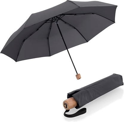 Knirps TIMBER Portable Umbrella, 38" Travel Size Small Purse Umbrellas for Rain Wet Weather Gear for Adults, Water Resistant Cover Manual German Beech Wood Handle & Heavy Duty Windproof Frame