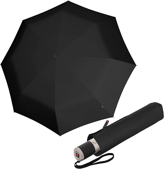 Knirps C.241 Chrome Matt Duomatic Umbrella for Adults - Automatic Open and Close, Vegan Leather Handle, Wind Resistant Steel Fiberglass Frame, 39in Canopy, Protective Sleeve Included