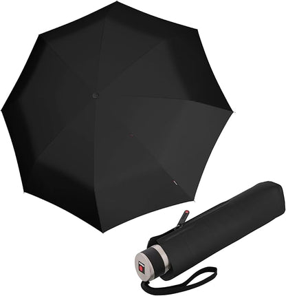 Knirps C.041 Chrome Matt Manual Rain Umbrella for Adults – Vegan Leather Handle, Wind Resistant Design, Lightweight Steel Fiberglass Frame, 39in Canopy, Protective Sleeve Included