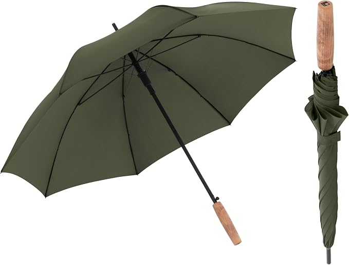 Knirps TIMBER Golf Umbrella for Rain & UV Protection Windproof Water Resistant Full Coverage Canopy Classic Large Walking Stick Umbrellas For Adults Designed with German Beech Wood Handle