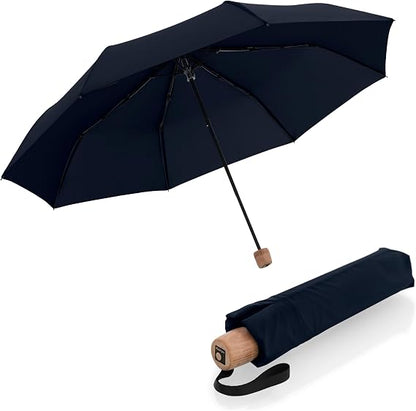 Knirps TIMBER Portable Umbrella, 38" Travel Size Small Purse Umbrellas for Rain Wet Weather Gear for Adults, Water Resistant Cover Manual German Beech Wood Handle & Heavy Duty Windproof Frame