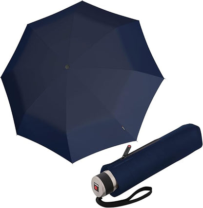 Knirps C.041 Chrome Matt Manual Rain Umbrella for Adults – Vegan Leather Handle, Wind Resistant Design, Lightweight Steel Fiberglass Frame, 39in Canopy, Protective Sleeve Included