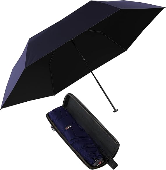 Knirps X4U My Clever Companion– 90cm Diameter Windproof Manual Open/Close Umbrella, Small and Compact Design for Travel and All Weather Protection, with Retractable Feature and Travel Case, Navy w/ Black Coating