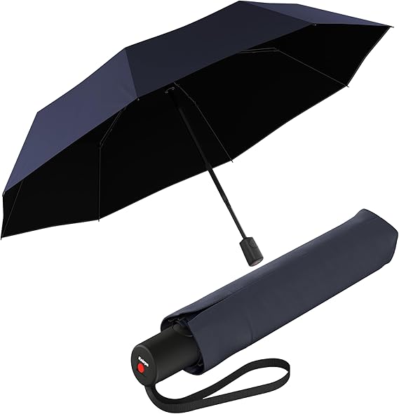 Knirps A.200 Medium Duomatic Windproof Rain Umbrella for Adults in Navy with Black Coating – Automatic Open Close Design, 38.5" Wind Resistant Canopy, Durable Steel Frame, Travel Case Included