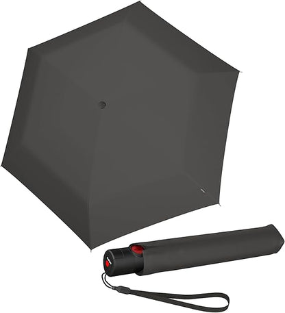 Knirps U.200 Compact Lightweight Travel Umbrella in Dark Gray, Auto Open Close, 4-in-1 Heat Shield Sun Rain, UPF 50+ Blocks 99.95% UV, Reduces Temp 40%, Cuts Glare 99.99%, Windproof 75mph