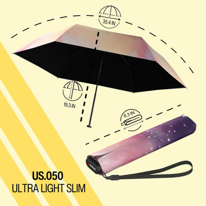 Knirps US.050 Compact Lightweight Travel Umbrella in Cosmic, Manual Open, 4-in-1 Heat Shield UPF 50+ Blocks 99.95% UV, Reduces Temp 40%, Cuts Glare 99.99%, Windproof 75mph, Pocket Size