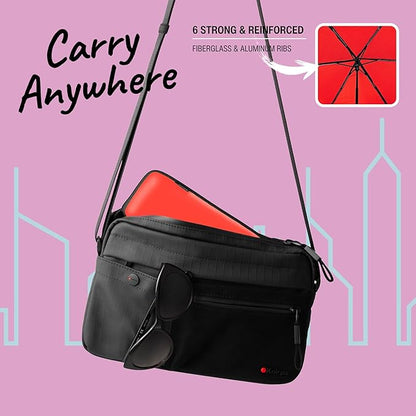Knirps X4U My Clever Companion– 90cm Diameter Windproof Manual Open/Close Umbrella, Small and Compact Design for Travel and All Weather Protection, with Retractable Feature and Travel Case, Cherry