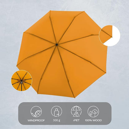 Knirps TIMBER Portable Umbrella, 38" Travel Size Small Purse Umbrellas for Rain Wet Weather Gear for Adults, Water Resistant Cover Manual German Beech Wood Handle & Heavy Duty Windproof Frame