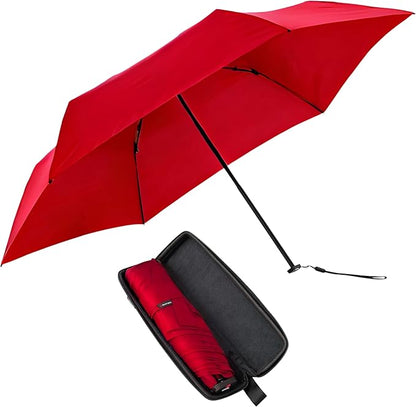 Knirps X4U My Clever Companion– 90cm Diameter Windproof Manual Open/Close Umbrella, Small and Compact Design for Travel and All Weather Protection, with Retractable Feature and Travel Case, Cherry