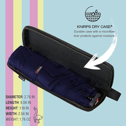 Knirps X4U My Clever Companion– 90cm Diameter Windproof Manual Open/Close Umbrella, Small and Compact Design for Travel and All Weather Protection, with Retractable Feature and Travel Case, Navy w/ Black Coating