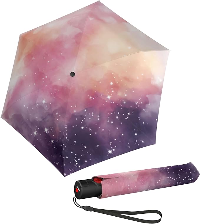 Knirps U.200 Compact Lightweight Travel Umbrella in Cosmic, Auto Open Close, 4-in-1 Heat Shield Sun Rain, UPF 50+ Blocks 99.95% UV, Reduces Temp 40%, Cuts Glare 99.99%, Windproof 75mph