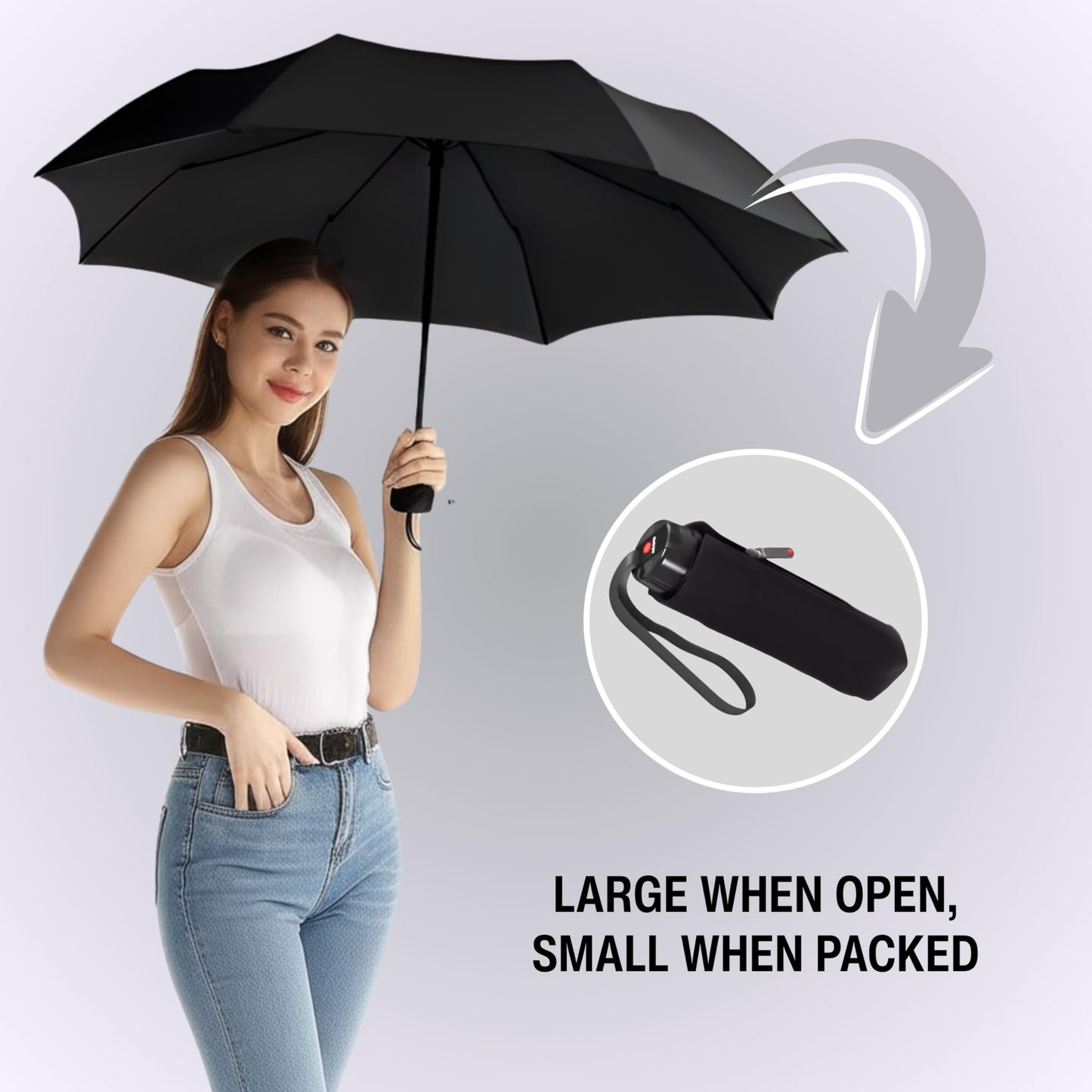 Need help? product image Knirps T.020 Manual Pocket Rain Umbrella in Black – Compact Travel Umbrellas, Lightweight, Strong Aluminum Frame - Folds to 7.5in, Large 34in Canopy, Zip-Up Case Included