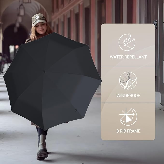 Knirps A.200 Medium Duomatic Windproof Rain Umbrella for Adults in Black with Black Coating – Automatic Open Close Design, 38.5" Wind Resistant Canopy, Durable Steel Frame, Travel Case Included