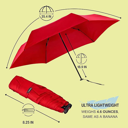 Knirps X4U My Clever Companion– 90cm Diameter Windproof Manual Open/Close Umbrella, Small and Compact Design for Travel and All Weather Protection, with Retractable Feature and Travel Case, Cherry