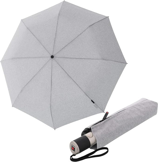 Knirps C.241 Chrome Matt Duomatic Umbrella for Adults - Automatic Open and Close, Vegan Leather Handle, Wind Resistant Steel Fiberglass Frame, 39in Canopy, Protective Sleeve Included