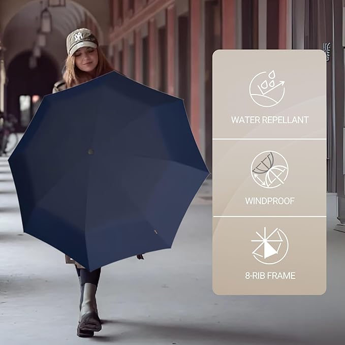 Knirps A.200 Medium Duomatic Windproof Rain Umbrella for Adults in Navy with Black Coating – Automatic Open Close Design, 38.5" Wind Resistant Canopy, Durable Steel Frame, Travel Case Included