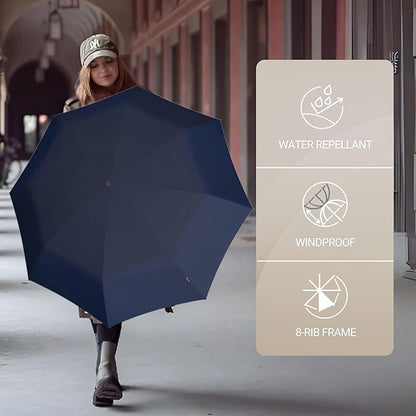 Knirps A.200 Medium Duomatic Windproof Rain Umbrella for Adults in Navy with Black Coating – Automatic Open Close Design, 38.5" Wind Resistant Canopy, Durable Steel Frame, Travel Case Included