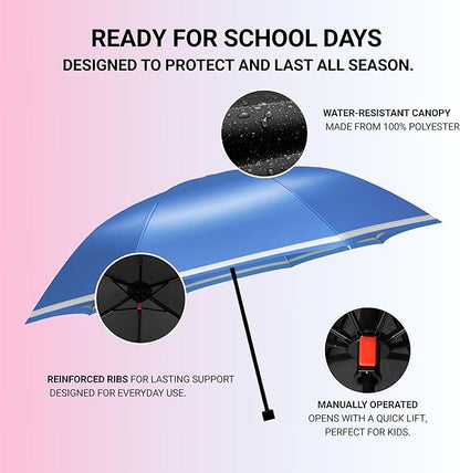 Knirps ROOKIE Kids Rain Umbrella with Reflective Safety Strip, 90cm Diameter