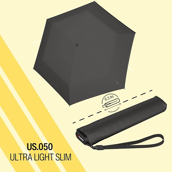 Knirps US.050 Compact Lightweight Travel Umbrella in Dark Gray, Manual Open, 4-in-1 Heat Shield UPF 50+ Blocks 99.95% UV, Reduces Temp 40%, Cuts Glare 99.99%, Windproof 75mph, Pocket Size