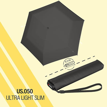 Knirps US.050 Compact Lightweight Travel Umbrella in Dark Gray, Manual Open, 4-in-1 Heat Shield UPF 50+ Blocks 99.95% UV, Reduces Temp 40%, Cuts Glare 99.99%, Windproof 75mph, Pocket Size