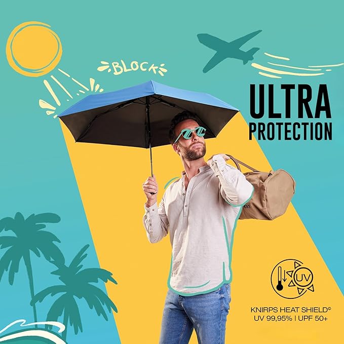 Knirps U.200 Compact Lightweight Travel Umbrella in Dark Gray, Auto Open Close, 4-in-1 Heat Shield Sun Rain, UPF 50+ Blocks 99.95% UV, Reduces Temp 40%, Cuts Glare 99.99%, Windproof 75mph