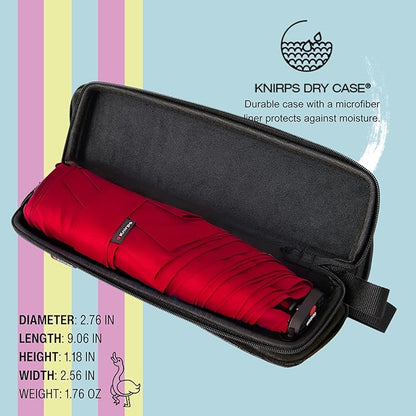 Knirps X4U My Clever Companion– 90cm Diameter Windproof Manual Open/Close Umbrella, Small and Compact Design for Travel and All Weather Protection, with Retractable Feature and Travel Case, Cherry