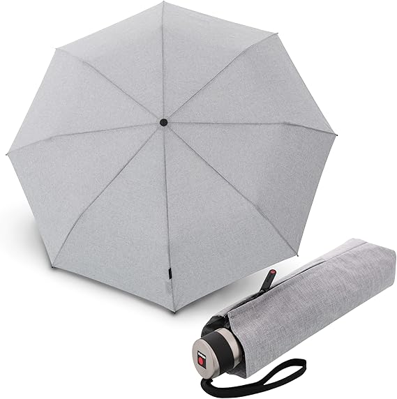 Knirps C.041 Chrome Matt Manual Rain Umbrella for Adults – Vegan Leather Handle, Wind Resistant Design, Lightweight Steel Fiberglass Frame, 39in Canopy, Protective Sleeve Included