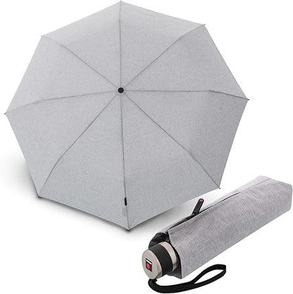 Knirps C.041 Chrome Matt Manual Rain Umbrella for Adults – Vegan Leather Handle, Wind Resistant Design, Lightweight Steel Fiberglass Frame, 39in Canopy, Protective Sleeve Included