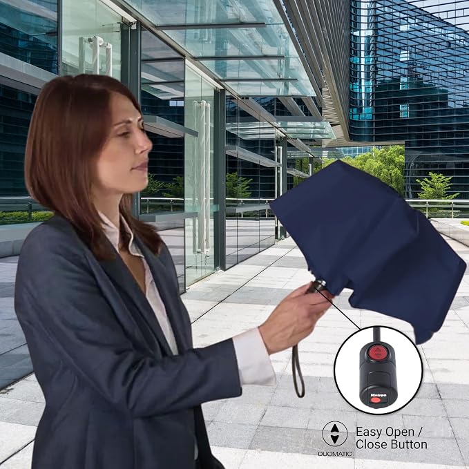 Knirps U.200 Compact Lightweight Travel Umbrella in Navy, Auto Open Close, 4-in-1 Heat Shield Sun Rain, UPF 50+ Blocks 99.95% UV, Reduces Temp 40%, Cuts Glare 99.99%, Windproof 75mph