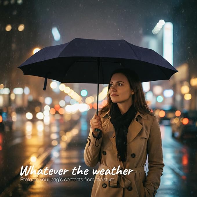 Knirps X4U My Clever Companion– 90cm Diameter Windproof Manual Open/Close Umbrella, Small and Compact Design for Travel and All Weather Protection, with Retractable Feature and Travel Case, Navy w/ Black Coating