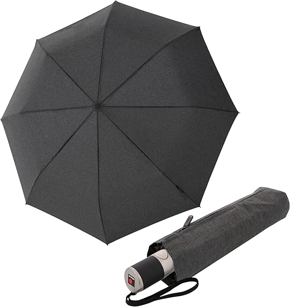 Knirps C.241 Chrome Matt Duomatic Umbrella for Adults - Automatic Open and Close, Vegan Leather Handle, Wind Resistant Steel Fiberglass Frame, 39in Canopy, Protective Sleeve Included