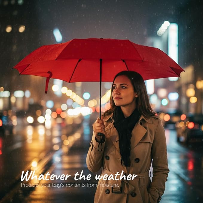 Knirps X4U My Clever Companion– 90cm Diameter Windproof Manual Open/Close Umbrella, Small and Compact Design for Travel and All Weather Protection, with Retractable Feature and Travel Case, Cherry