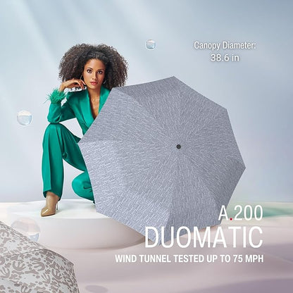 Knirps A.200 Medium Duomatic Windproof Rain Umbrella for Adults in Domino Malibu – Automatic Open Close Design, 38.5" Wind Resistant Canopy, Durable Steel Frame, Travel Case Included