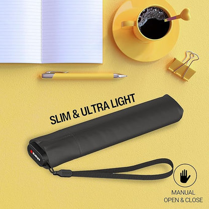 Knirps US.050 Compact Lightweight Travel Umbrella in Dark Gray, Manual Open, 4-in-1 Heat Shield UPF 50+ Blocks 99.95% UV, Reduces Temp 40%, Cuts Glare 99.99%, Windproof 75mph, Pocket Size