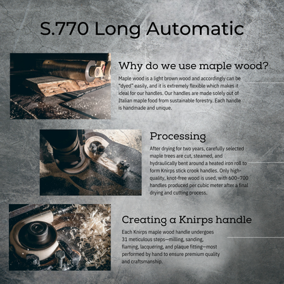 Knirps S.770 Long Automatic Stick Umbrella, Straight, Lightweight, Premium, Italian Maple Wood Handle