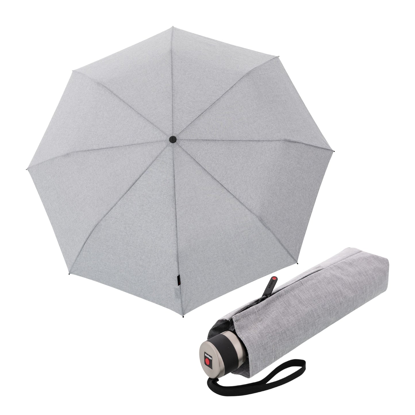 Knirps C.041 Chrome Matt Manual Rain Umbrella for Adults in Melange Grey – Vegan Leather Handle, Wind Resistant Design, Lightweight Steel Fiberglass Frame, 39in Canopy, Protective Sleeve Included