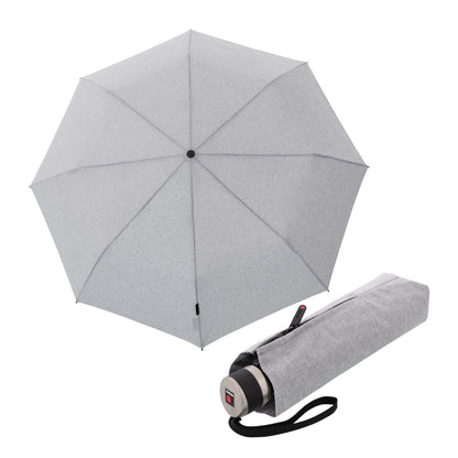 Knirps C.041 Chrome Matt Manual Rain Umbrella for Adults in Melange Grey – Vegan Leather Handle, Wind Resistant Design, Lightweight Steel Fiberglass Frame, 39in Canopy, Protective Sleeve Included