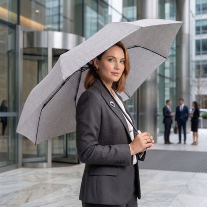 Knirps C.041 Chrome Matt Manual Rain Umbrella for Adults in Melange Grey – Vegan Leather Handle, Wind Resistant Design, Lightweight Steel Fiberglass Frame, 39in Canopy, Protective Sleeve Included