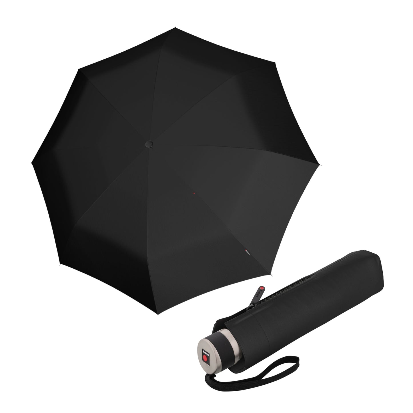 Knirps C.041 Chrome Matt Manual Rain Umbrella for Adults in Black – Vegan Leather Handle, Wind Resistant Design, Lightweight Steel Fiberglass Frame, 39in Canopy, Protective Sleeve Included