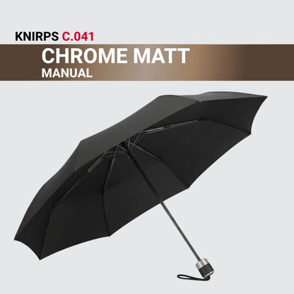 Knirps C.041 Chrome Matt Manual Rain Umbrella for Adults in Black – Vegan Leather Handle, Wind Resistant Design, Lightweight Steel Fiberglass Frame, 39in Canopy, Protective Sleeve Included