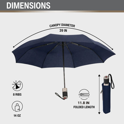 Knirps C.241 Chrome Matt Duomatic Umbrella for Adults - Automatic Open and Close, Vegan Leather Handle, Wind Resistant Steel Fiberglass Frame, 39in Canopy, Protective Sleeve Included