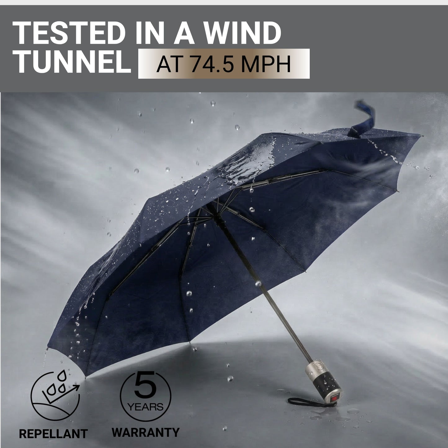 Knirps C.241 Chrome Matt Duomatic Umbrella for Adults - Automatic Open and Close, Vegan Leather Handle, Wind Resistant Steel Fiberglass Frame, 39in Canopy, Protective Sleeve Included