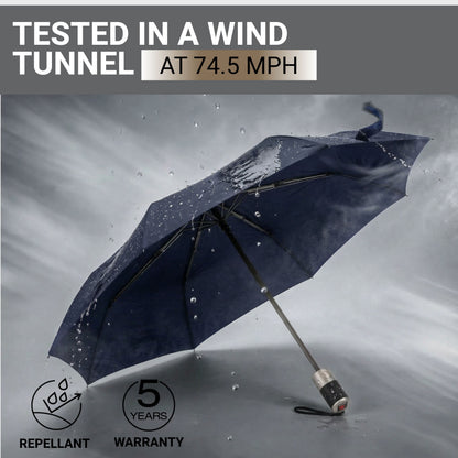 Knirps C.241 Chrome Matt Duomatic Umbrella for Adults - Automatic Open and Close, Vegan Leather Handle, Wind Resistant Steel Fiberglass Frame, 39in Canopy, Protective Sleeve Included