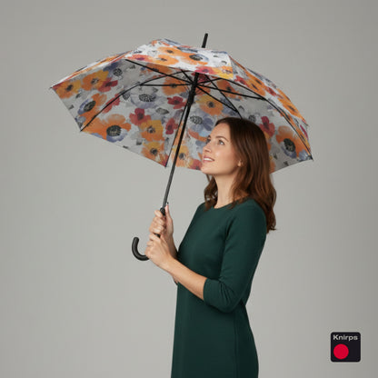 Knirps A.760 Curved Handle Rain Umbrella for Adults in Poppy – 42" Windproof Automatic Open Canopy, Ultra Lightweight Steel Aluminum Frame with Large Button, Rounded Tips, Polyester Case Included