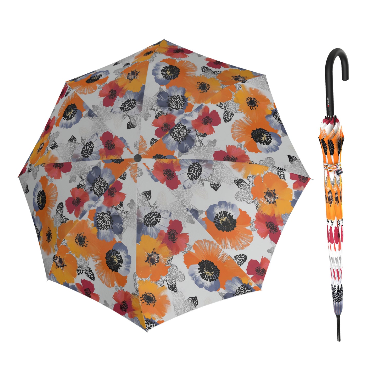 Knirps A.760 Curved Handle Rain Umbrella for Adults in Poppy – 42" Windproof Automatic Open Canopy, Ultra Lightweight Steel Aluminum Frame with Large Button, Rounded Tips, Polyester Case Included